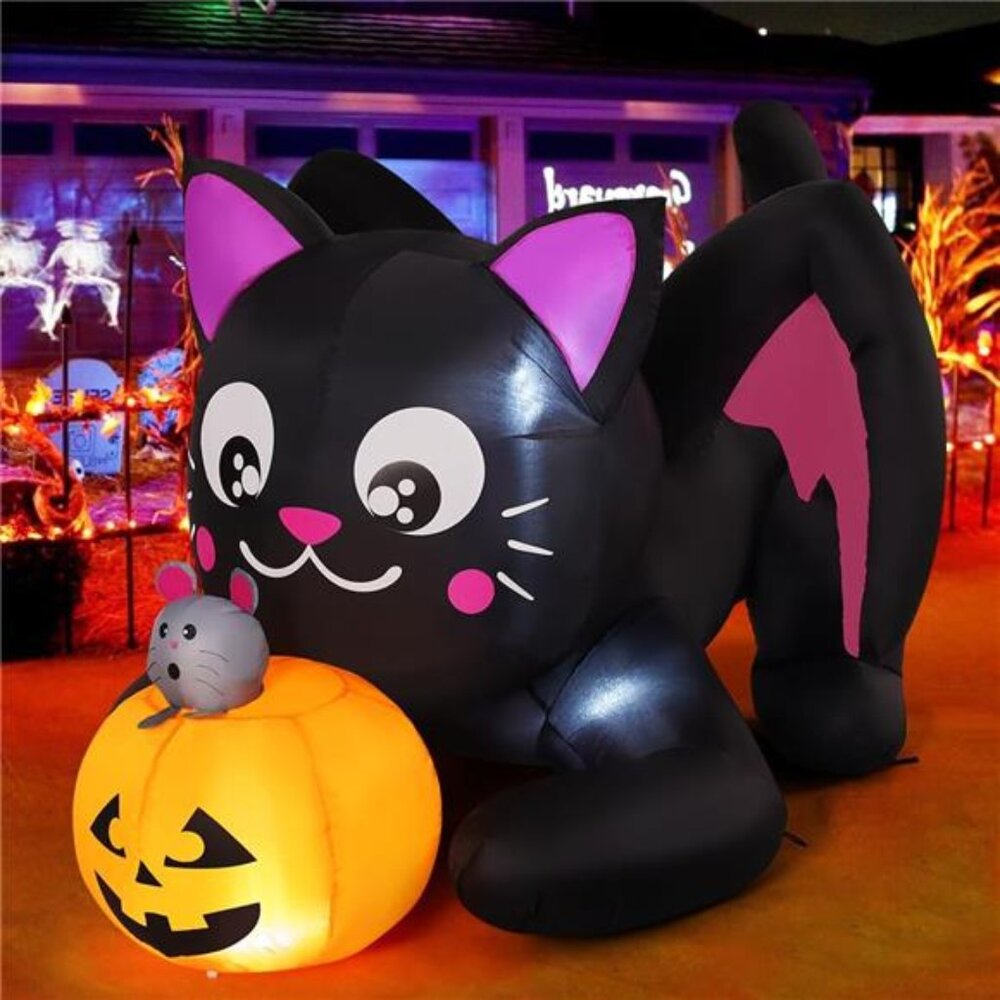 COMIN 5 FT Halloween Inflatables Cat Outdoor Decorations Blow Up Yard Pumpkin